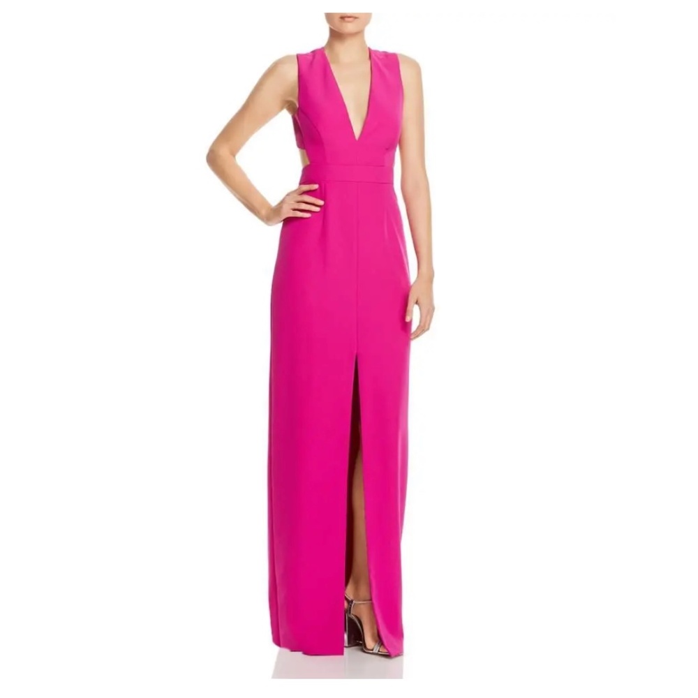 Aidan Mattox Plunging V-neck Crepe Sheath Dress Fushia